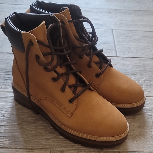 Tan Lace-Up Ankle Boots - Picture 1 of 7